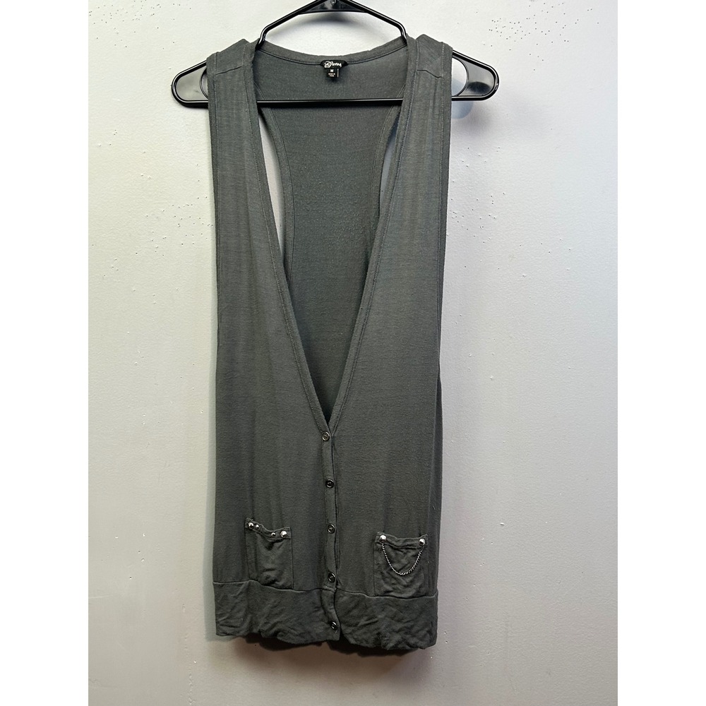 Guess Cardigan Vest Women M Gray Sleeveless Button Front Studded Chain Racerback